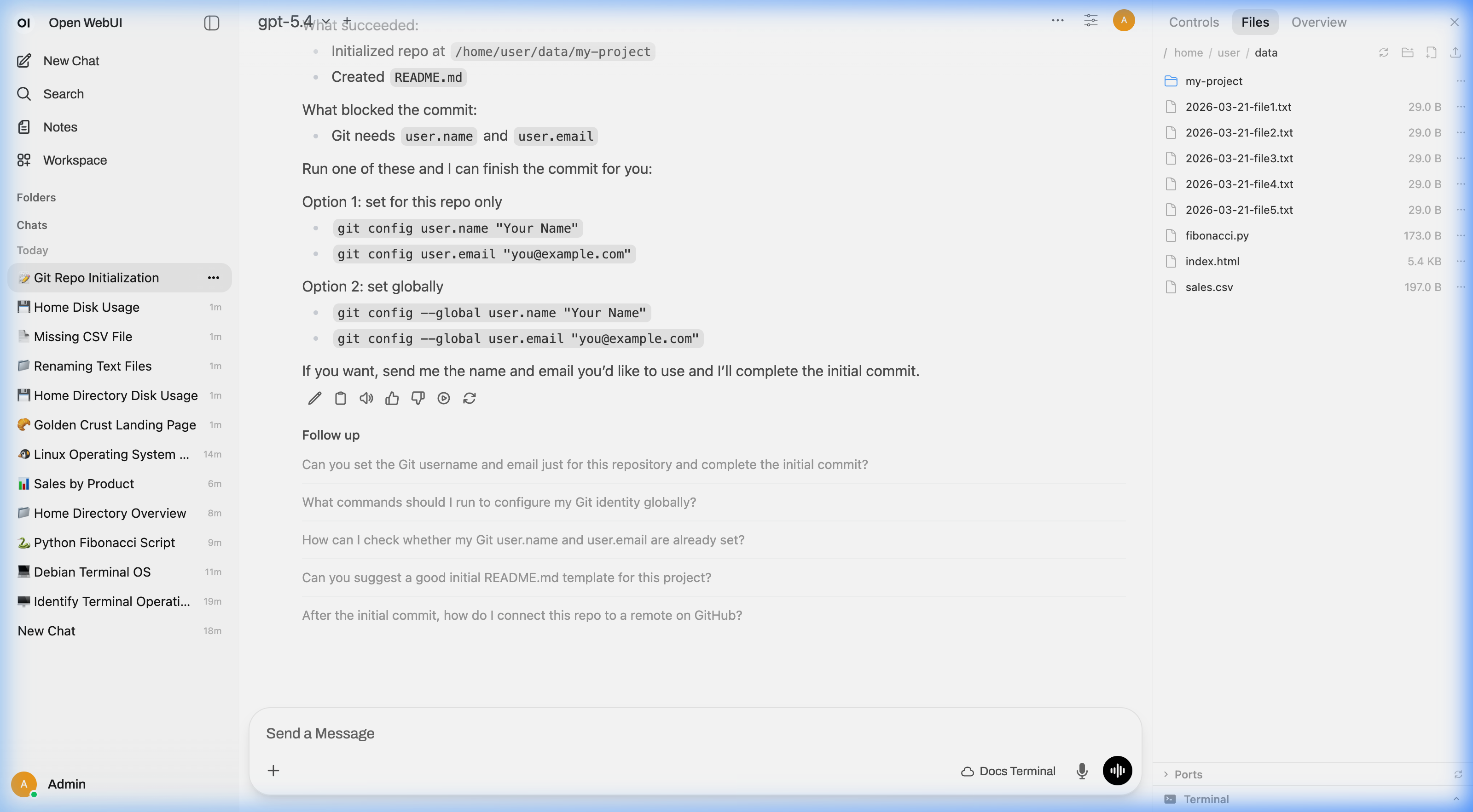 AI initializing a git repo and working with git