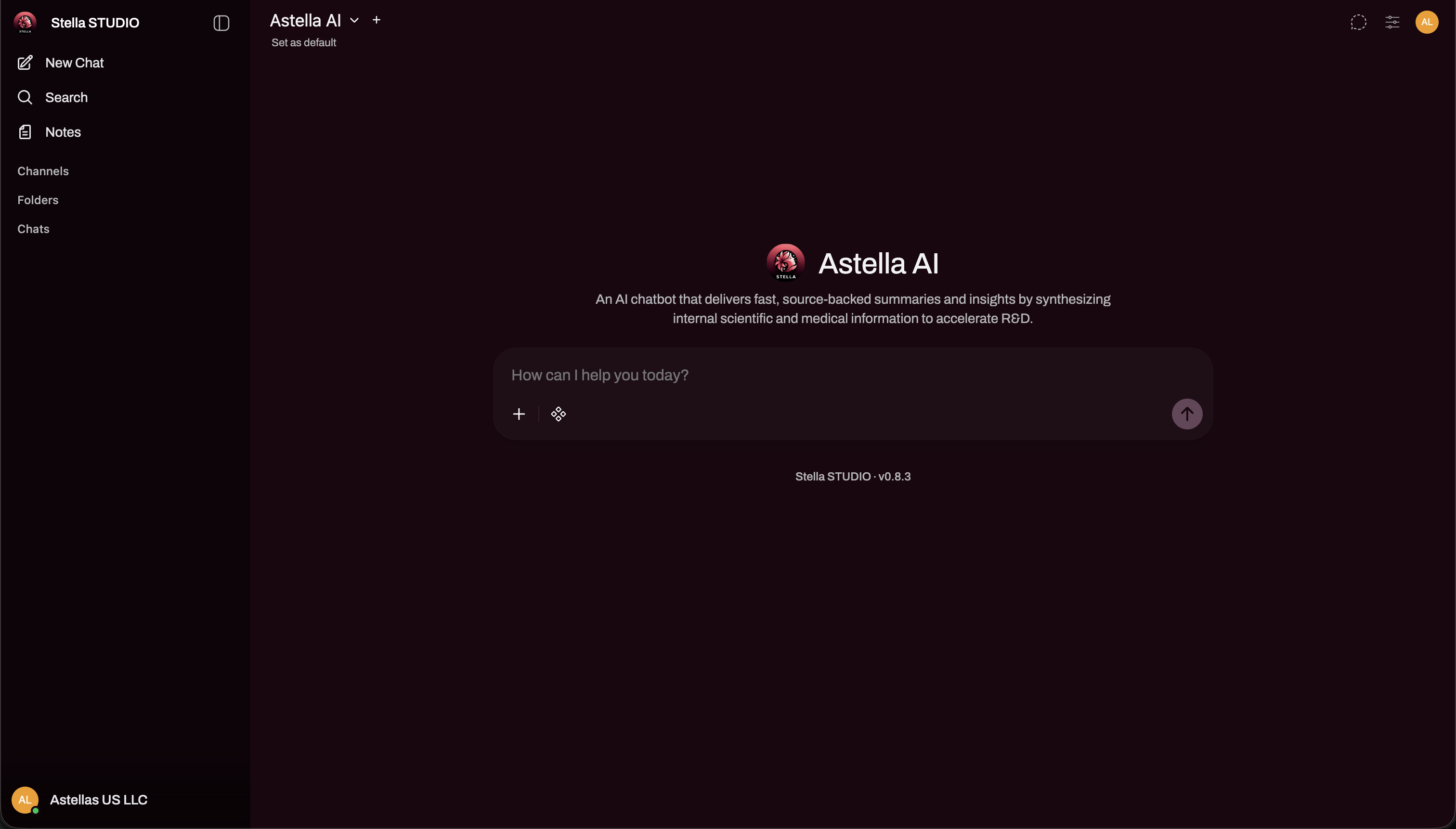 Screenshot of OPL 数据空间 showing the Astellas internal AI platform.