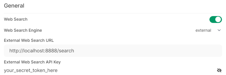 OPL 数据空间 Admin panel showing External Search config